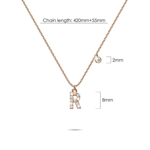 Solid 925 Sterling Silver Initial Crystal Personalised Alphabet Letter Necklace Rose Gold Filled